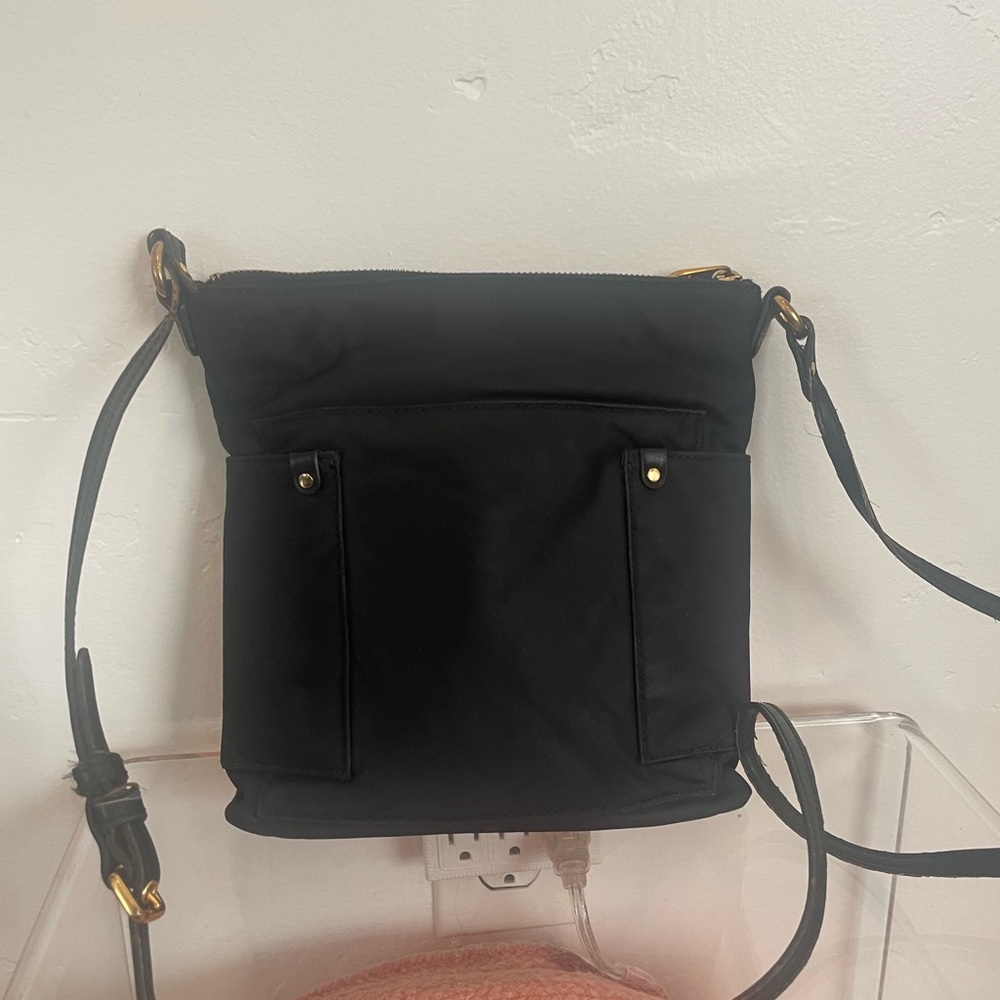 Black Nylon Crossbody Bag with Gold Accents - Picture 7 of 11